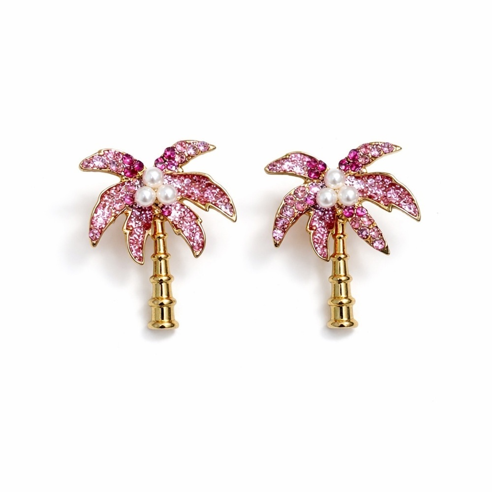 ⚜️ Pink Palm Tree Earrings with Pearls